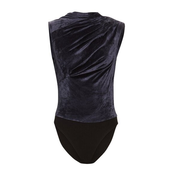 RtA Julie Ruched Velvet Bodysuit Navy Size Small NEW NWT - Picture 2 of 9